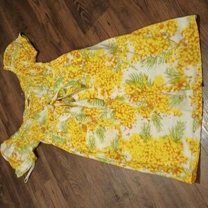 Diane Von Furstenberg Yellow Floral Vintage Style Midi Milkmaid Dress A32